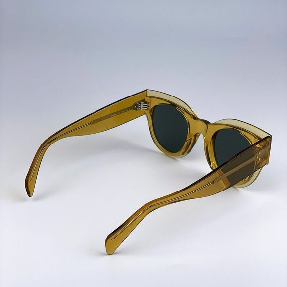 Celine CL40008I 39N Sunglasses Unisex Shiny Yellow Green Rounded Cat Eye